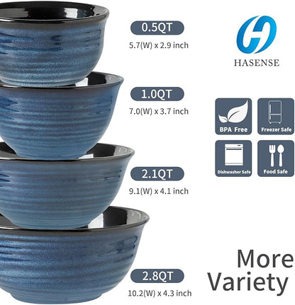 Hasense Mixing Bowls Set, Porcelain Large Salad Bowls - Image 2