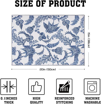 Dish Drying Mat Floral Print Microfiber kitchen drying mat, 20x15 inches - Image 2