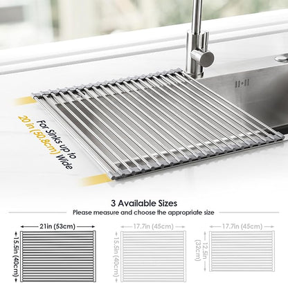Tomorotec 21" x 15.5" Roll Up Dish Drying Rack Over Sink Drying Rack Sink Cover - Image 4
