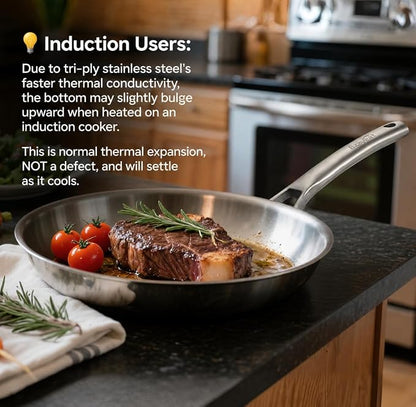 Chef's Frying Pan 12 Inch, Tri-Ply Clad Stainless Steel Skillet, Induction - Image 3