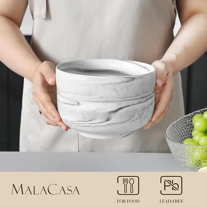 MALACASA Large Soup Bowls Set, 44 OZ Salad Bowl Cereal Bowl Set of 2, Marble - Image 3