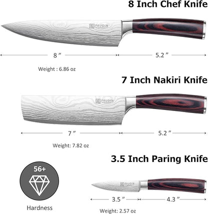 PAUDIN Kitchen Knife Set, 3 Piece High Carbon Stainless Steel Professional Chef - Image 2