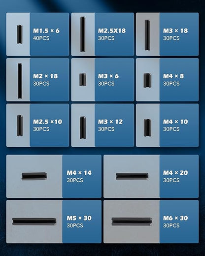 ZELCAN 400pc Roll Pin Set, M1.5 M2 M2.5 M3 M4 M5 M6 Slotted Metric Spring Pins - Image 2