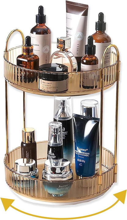 Asayuee 360 Rotating Gold Makeup Organizer, 2 Tier Large Capacity Rotating by Asayuee