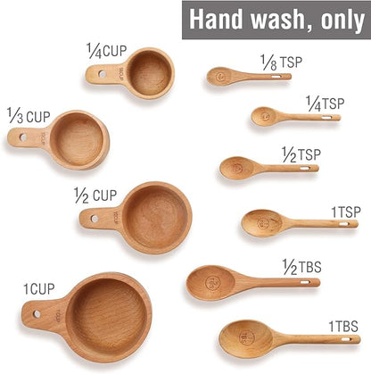 10 Piece Measuring Cups and Measuring Spoons Set, Handcrafted Wood Measuring - Image 3