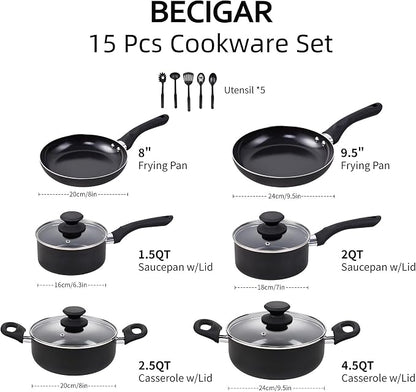 BECIGAR Black Ceramic Pots and Pans Set, Nonstick Pan Pots and Pans Set Non - Image 2