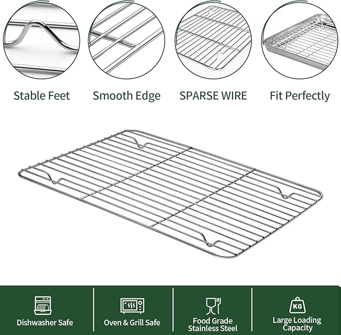 Baking Sheet with Cooling Rack Set, CEKEE Stainless Steel Non Stick Small - Image 4