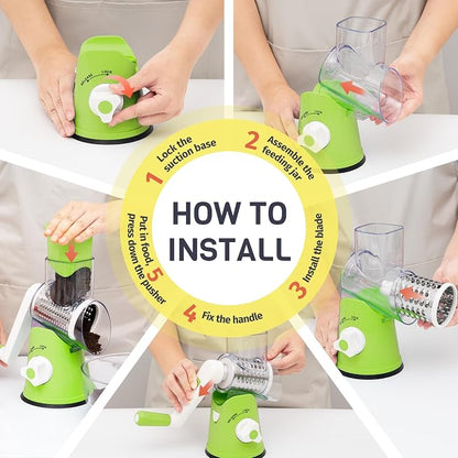Rotary Cheese Grater Hand Crank, 3 Blades Slicer Shredder, Cheese Grater - Image 9