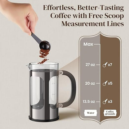 Veken French Press Coffee Maker 34oz, No Plastic Touching Cafe, Thickened Glass - Image 9
