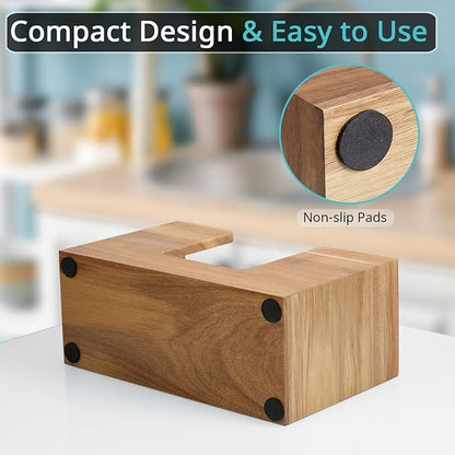 Paper Towel Dispenser Countertop, Acacia Wood Bathroom Paper Towel Holder - Image 4