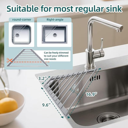 Ohuhu Triangle Roll Up Dish Drying Rack, Anti-Slip Organizer - Image 2