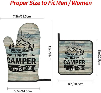 Happy Camper Oven Mitts and Pot Holders Sets of 4, Resistant Hot Pads - Image 3
