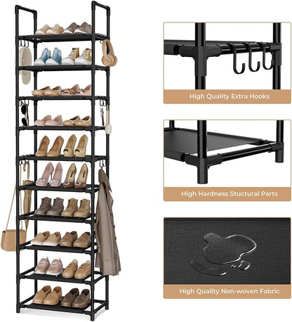 VTRIN 10 Tiers Tall Shoe Rack Holds 20-25 Pairs of Shoes Sturdy Vertical Shoe - Image 4