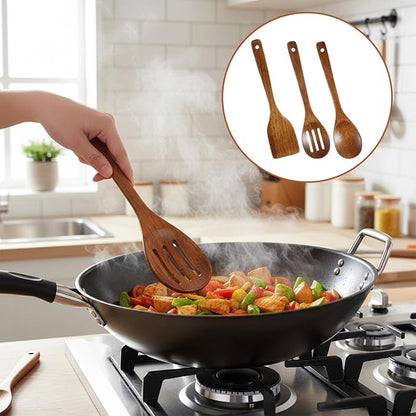 3PCS Wooden Spoons for Cooking 12 inch Non Scratch Woodens Spatulas Set - Image 6