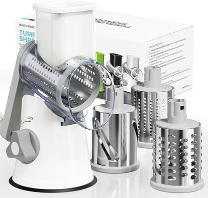 Rotary Cheese Grater Hand Crank, 3 Blades Slicer Shredder, Cheese Grater by Nexsujo