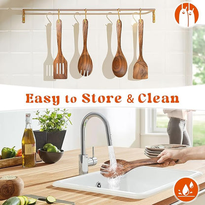 4Pcs Wooden Spoons for Cooking, Acacia Wood Kitchen Utensils Set for Nonstick - Image 5