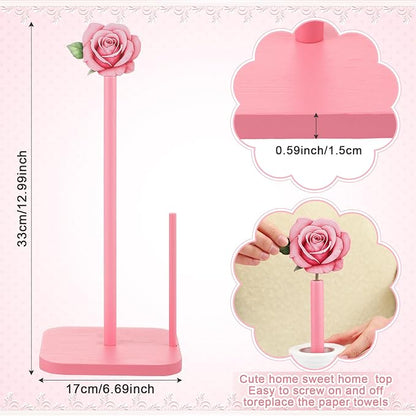Leinuosen Pink Rose Paper Towel Holder Coquettish Cute Rose Wooden Paper Towel - Image 2