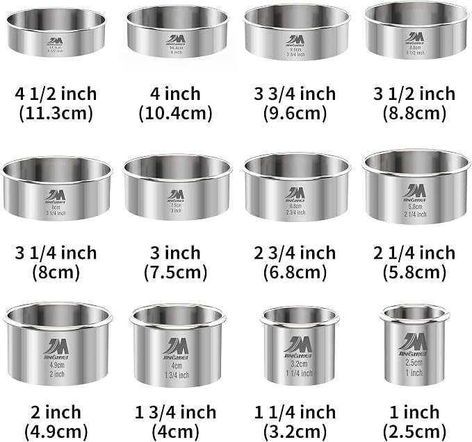 Round Cookie Biscuit Cutter Set 12 Pieces Graduated Circle Pastry Cutters 18/8 - Image 3