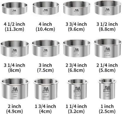 Round Cookie Biscuit Cutter Set 12 Pieces Graduated Circle Pastry Cutters 18/8 - Image 3