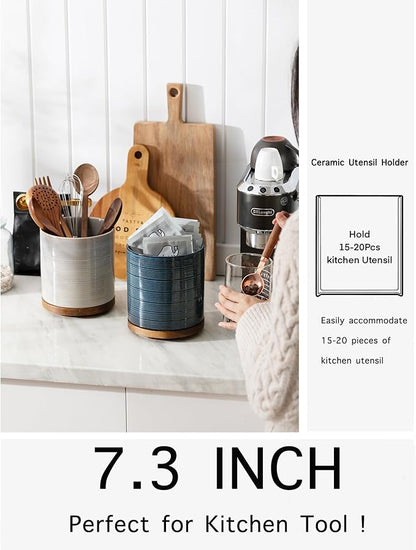 Utensil Holder, 360° Rotating Extra Large Ceramic Kitchen Utensil Holder - Image 4