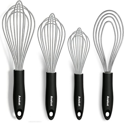 Anaeat Stainless Steel Kitchen Whisk Set of 4, Milk and Egg Beater Blender by Anaeat