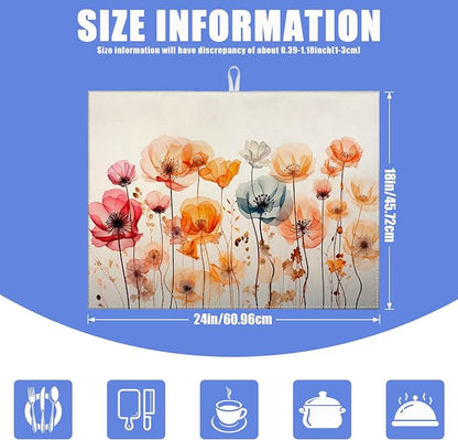 Poppy Dish Drying Mat for Kitchen Counter Wild Flower Drying Pad Absorbent - Image 2