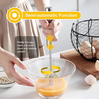 Egg Beater, Hand Easy Whisk Stainless Steel Hand Push Egg Beater Manual Mixer - Image 3