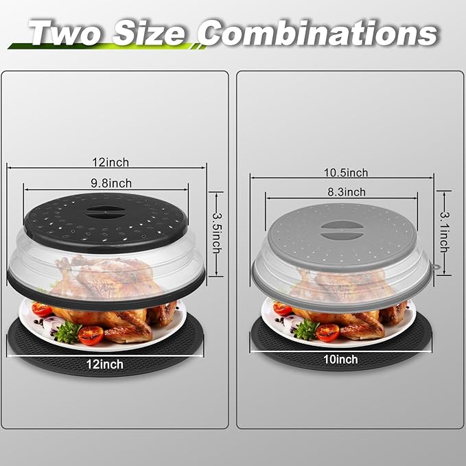 12"&10" Microwave food Cover and Mat, Large Vented Collapsible Splatter Guard - Image 5