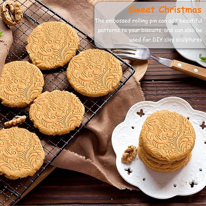 Embossed Wooden Rolling Pin for Baking, Evermarket Deep Engraved Embossing - Image 4