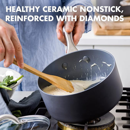 GreenPan Lima Hard Anodized Healthy Ceramic Nonstick 1QT and 2QT Saucepan Pot - Image 3