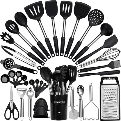 Large Cooking Utensils Set, Stainless Steel Handle Spatula Set, Heat Resistant by Fyvva