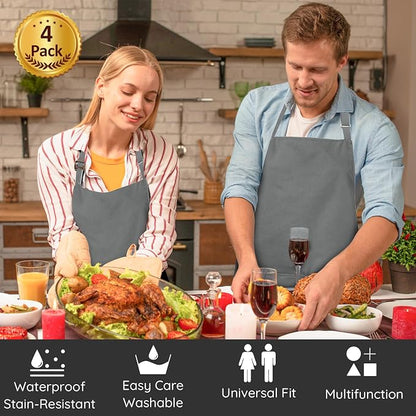 4 Packs Chef Apron, Waterproof Apron, Adjustable Aprons - Image 2