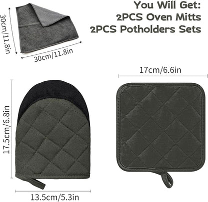 Kitchen Set Pack Of 5, Oven Mitts Pot Holders Pad And Towel Set, Heat Resistant - Image 2