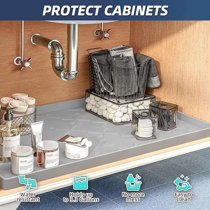 SIKADEER 25" x 19" Under Sink Mat Waterproof, Silicone Mat Kitchen Drawer Shelf - Image 5
