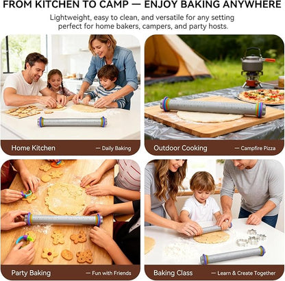 Adjustable Rolling Pin with Thickness Rings, 12.8" Silicone Non Stick Dough - Image 7