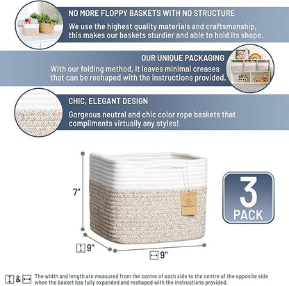 NaturalCozy Storage Cubes 9”x9”x7”Cotton Rope Woven Baskets - Image 2