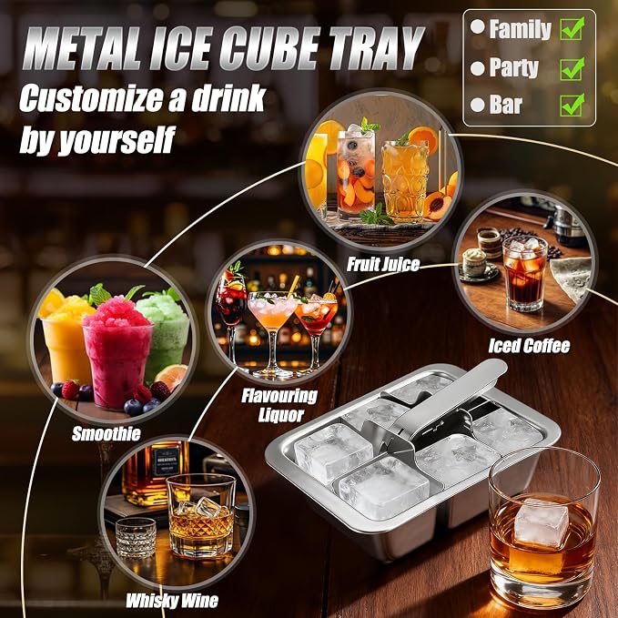 Ice Cube Trays, 4 Pack Large 6-cube Stainless Steel Ice Cube Trays - Image 6