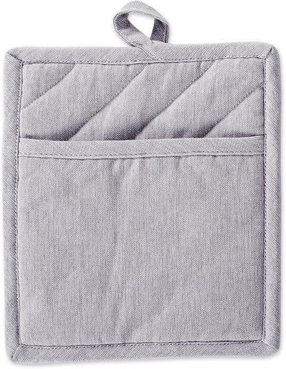 DII 100% Cotton Solid Chambray Kitchen Set, Potholders, 2 Piece - Image 2