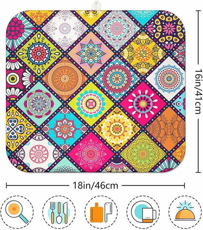Boho Drying Mat 16" X 18" Abstract Plaid Kitchen Counter Stone Large Dish - Image 5
