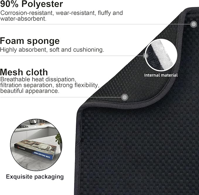 2-Pack Black Dish Drying Mats 20" x 15" – XL Dish Drying Mats - Image 4