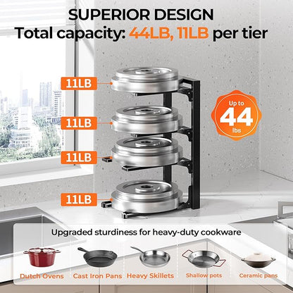 MUDEELA Pots and Pans Organizer under Cabinet 15.75" Tall, 4-Tier Heavy Duty - Image 3