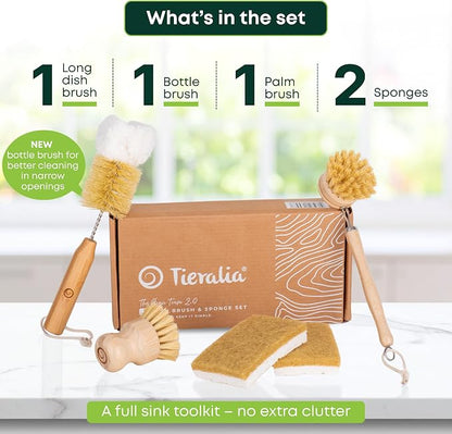 Tieralia Bamboo Dish Brush Set 5 Piece – Eco Friendly Kitchen Cleaning Kit - Image 4