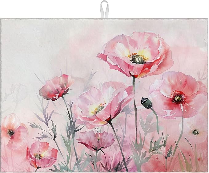 Pink Poppy Flower Dish Drying Mat by VisittheDuibelproduct
