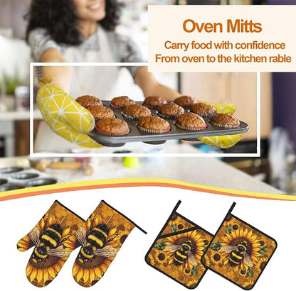 Sunflower Bee Oven Mitts and Heat Resistant Pads - Image 7
