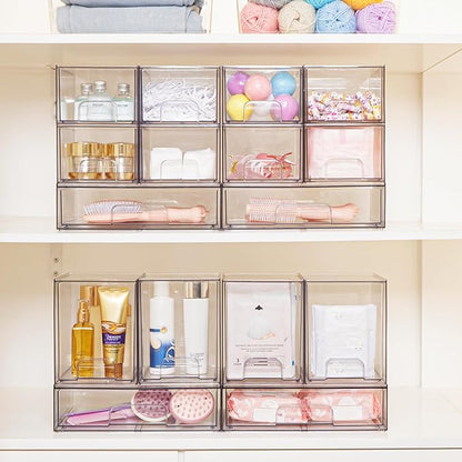 Vtopmart 7.6" H Clear Stackable Storage Drawers, 2 Pack Plastic Organizers Bins - Image 4