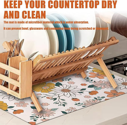 Boho Flower Dish Drying Mat for Kitchen Counter Microfiber Absorbent Dish - Image 6