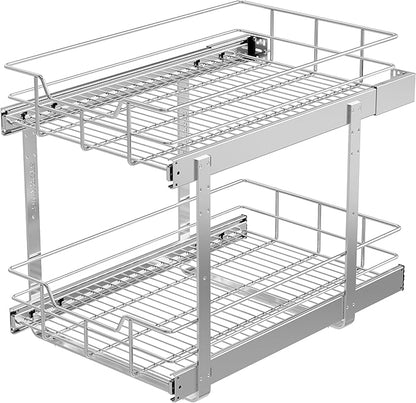 2 Tier Pull Out Cabinet Organizer 14" W X 22" D, Slide Out Drawers by STORKING