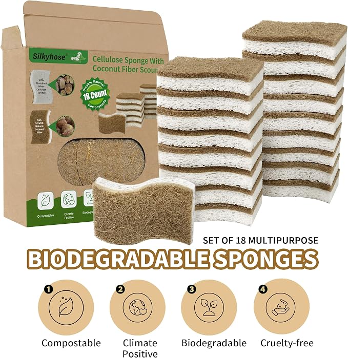 18 Pack Natural Kitchen Sponges, Biodegradable & Compostable | Non-Scratch - Image 3