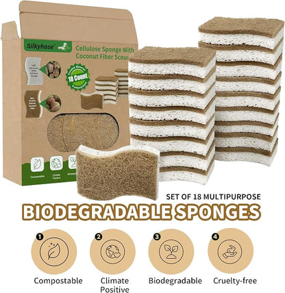 18 Pack Natural Kitchen Sponges, Biodegradable & Compostable | Non-Scratch - Image 3