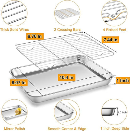 Homikit Baking Sheet with Wire Rack, 10.5 x 8 Inches Stainless Steel Small - Image 2